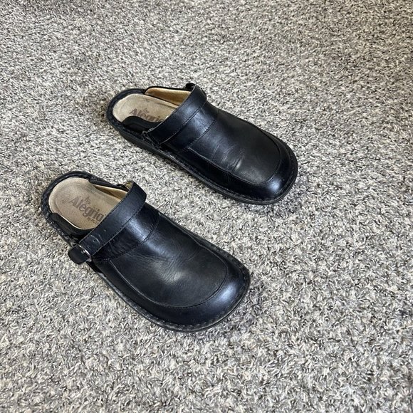 Alegria Shoes - Alegria Seville Black Clog Mule Leather SEV-601 Comfort Shoe 40 US 9.5-10